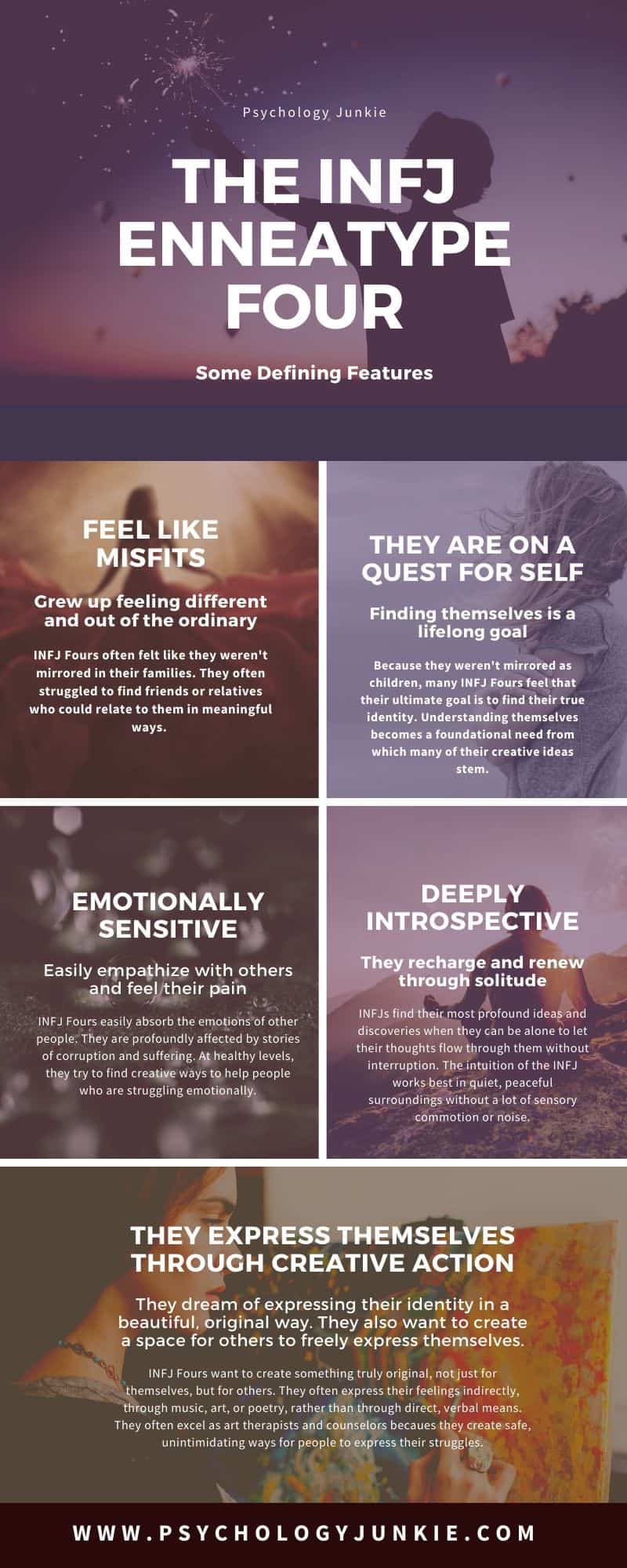 Get an in-depth look at what it's like to be an INFJ as well as a Four in the Enneagram system. #INFJ #Enneagram #Personality