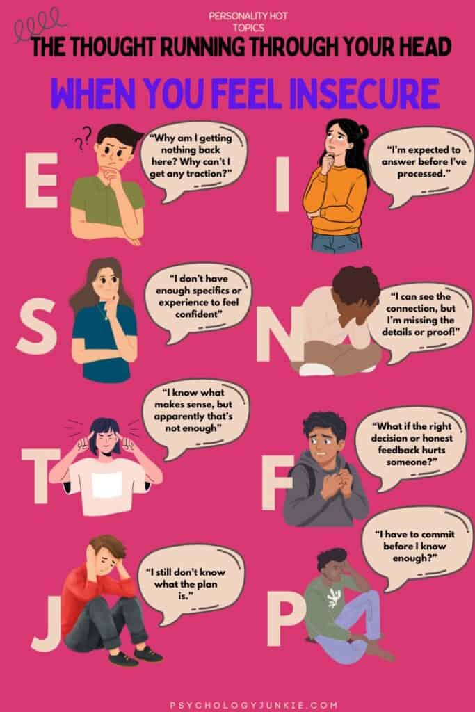 An infographic describing some of the ways the MBTI types feel insecure.
