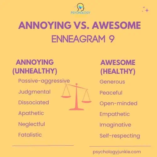 Enneagram 9 healthy vs unhealthy traits