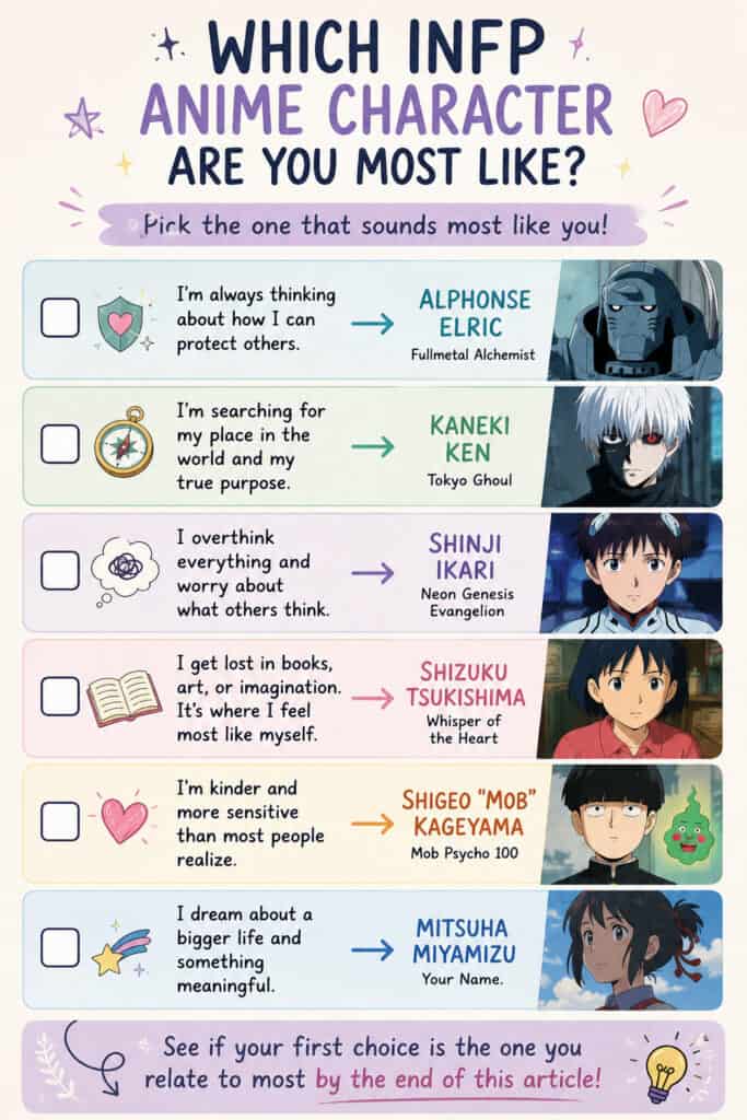INFP anime character infographic quiz