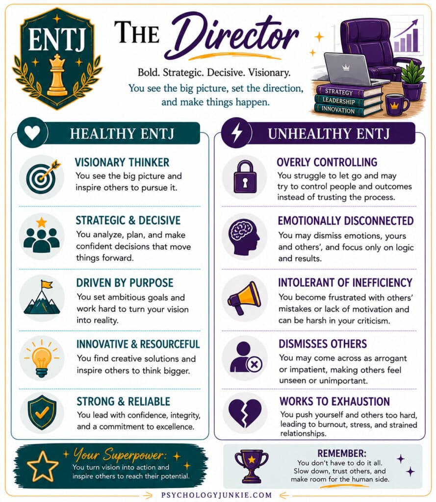 Healthy vs unhealthy ENTJ infographic