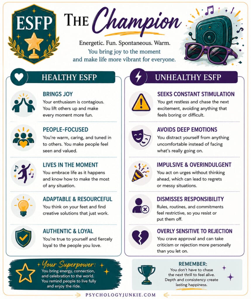 Healthy vs unhealthy ESFP infographic