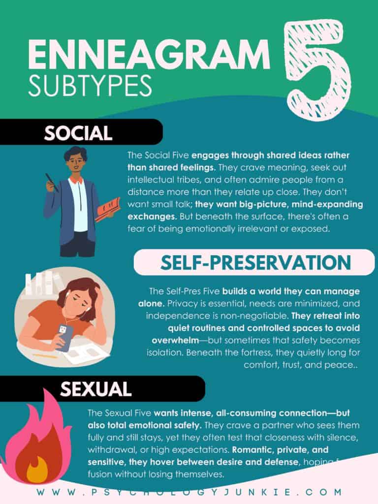 Enneagram 5 instinctual variants or subtypes infographic