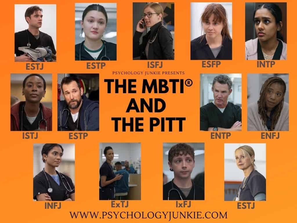 An infographic showing the MBTI Personality types of the characters from The Pitt