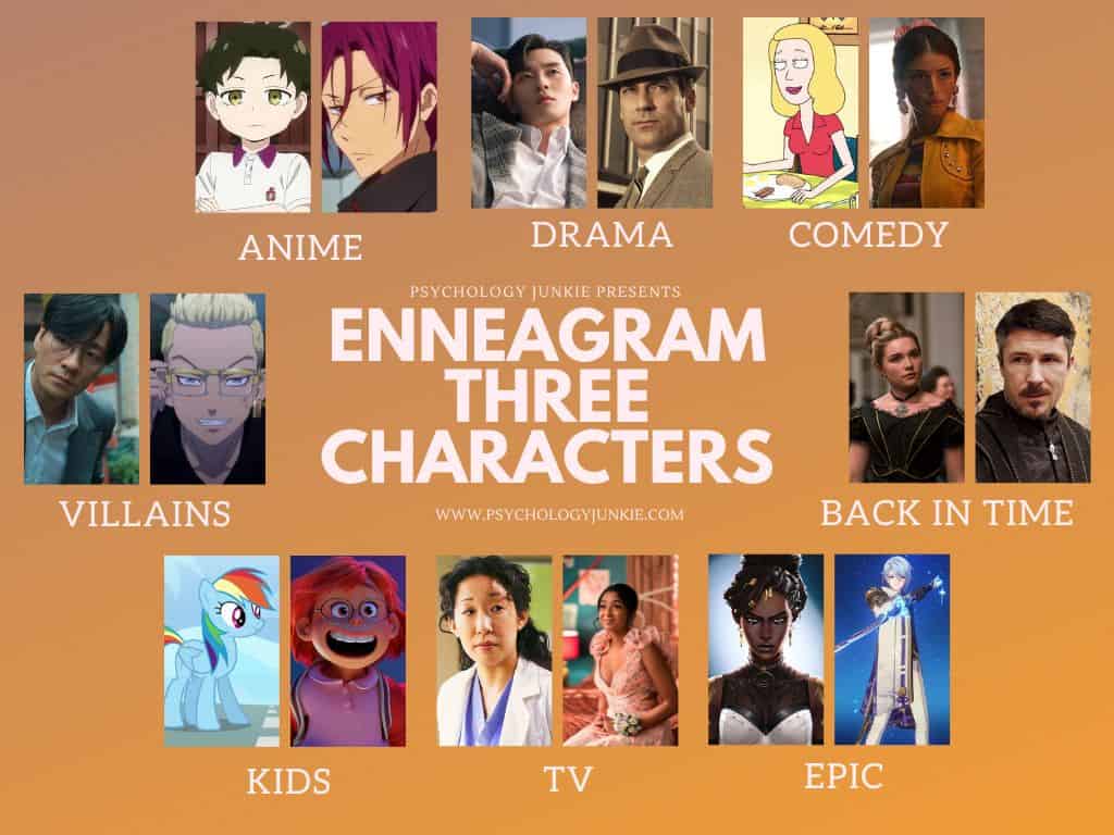 A chart showcasing some of the most iconic Enneagram 3 characters. #Enneagram #Enneagram3